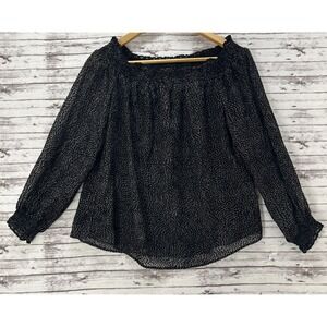 White House Black Market Women's Small Black Polka Dot Off-the-Shoulder Blouse